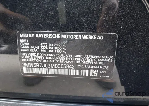 2021 BMW 330I xDrive z USA, uszkodzony, nr VIN 3MW5R7J03M8C05842